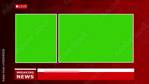 Breaking news green screen mockup with Lower third, green screen reporting breaking news in tv channel studio, news in broadcasting studio with green screen livet text with lower third bar animation