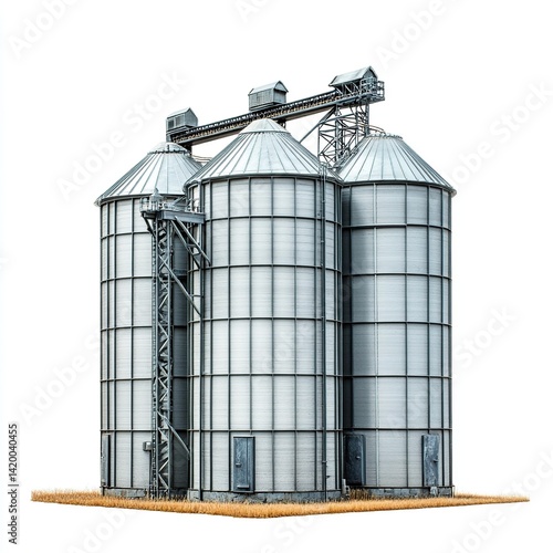 Grain silos with agriculture, storage, and farm.