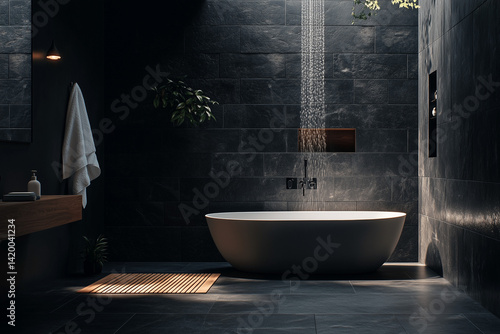 Luxury Bathroom with Freestanding Tub and Rainfall Shower