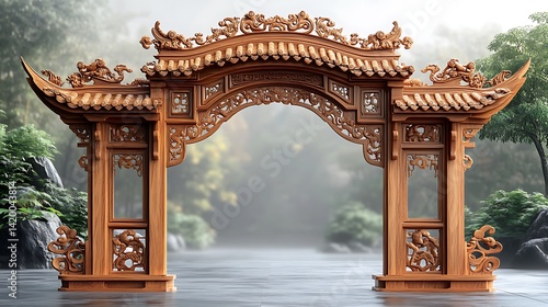 Royal chinese temple entrance built from wood high resolution image