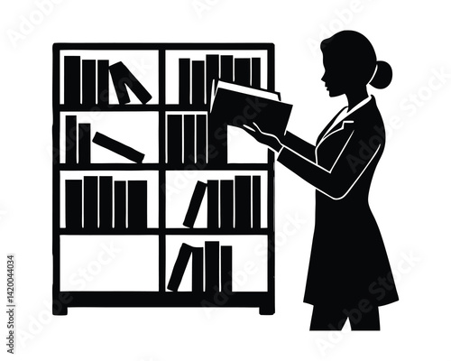 librarian shelving books silhouette design