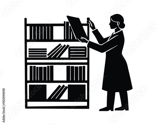 librarian shelving books silhouette design