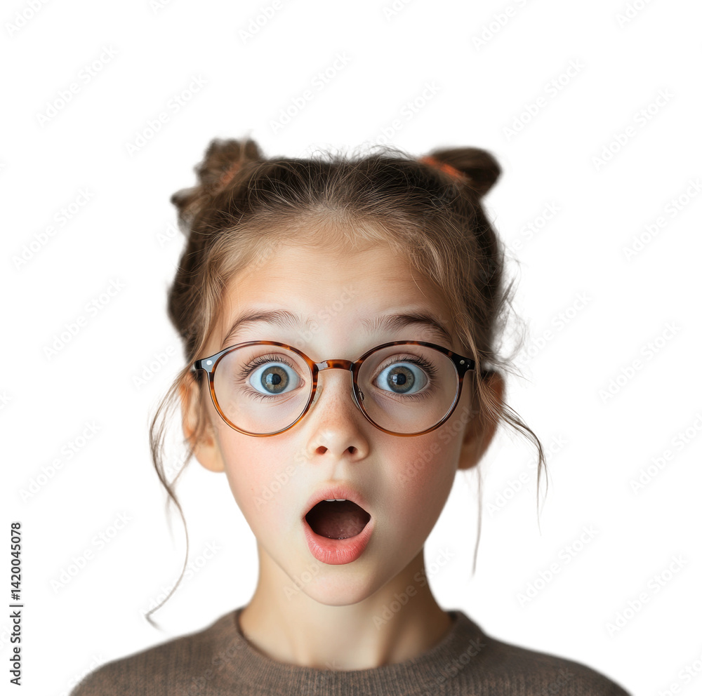 Surprised young girl with glasses portrait isolated on transparent background Surprised young girl with glasses portrait isolated on transparent background