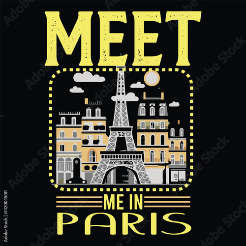 Paris Vector Illustration – Eiffel Tower, Romantic Parisian Street, Café, and Cityscape