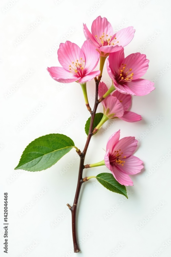 Obraz premium A single branch with a few isolated flowers on a white background, nature, petals