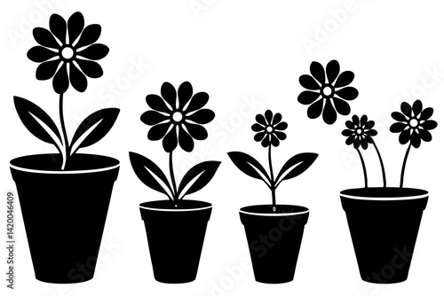 set of flower pot vector silhouette illustration isolated on white background