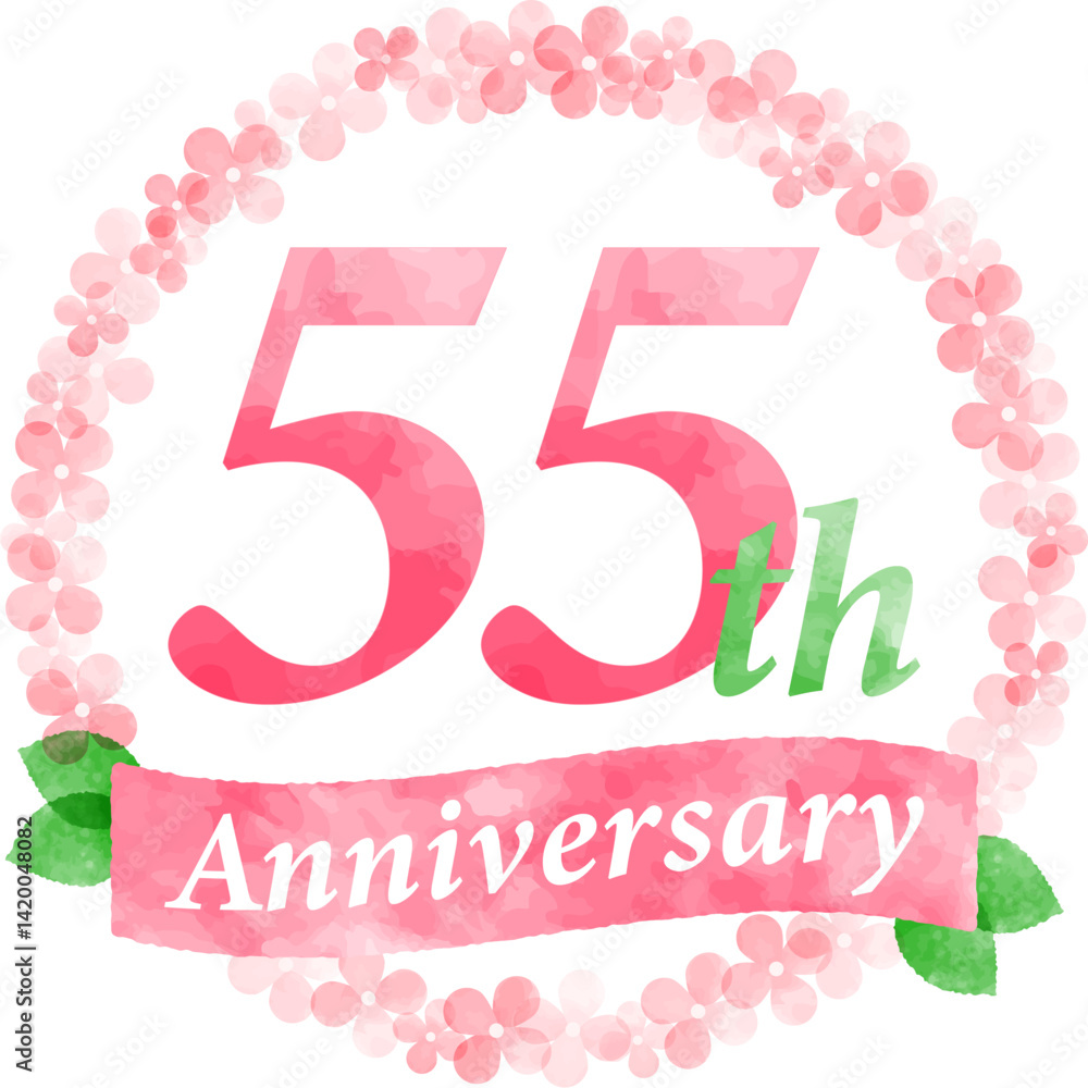 55th anniversary Anniversary with pink flower wreath 55th anniversary Anniversary with pink flower wreath
