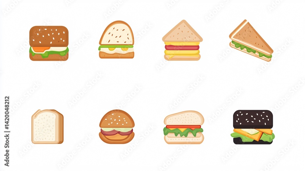 Sandwich Flat Icon Vector - Professional 2D Flat Vector Design Sandwich Flat Icon Vector - Professional 2D Flat Vector Design