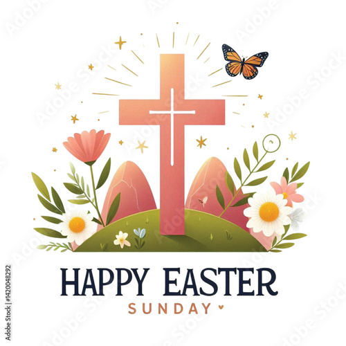 Happy easter sunday with cross vector