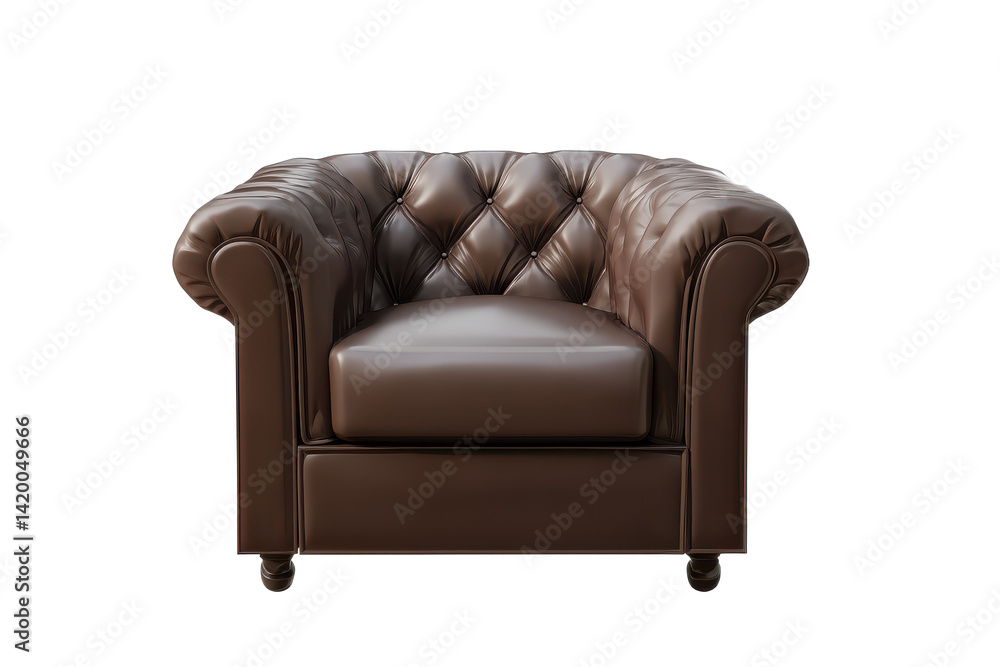 Fototapeta premium The Epitome of Comfort: A Luxurious Brown Leather Chesterfield Armchair, Promising Relaxation and Timeless Style for Your Home or Office Space.