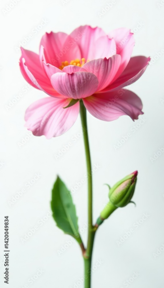 Delicate flower in isolation against white background, petals, simplicity Delicate flower in isolation against white background, petals, simplicity