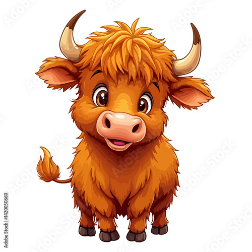 Cute highland cows funny vector white background

