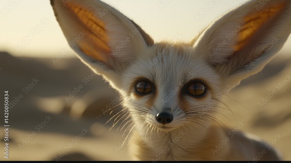 Obraz premium Close-up of a Fennec Fox with Large Ears in Desert Landscape
