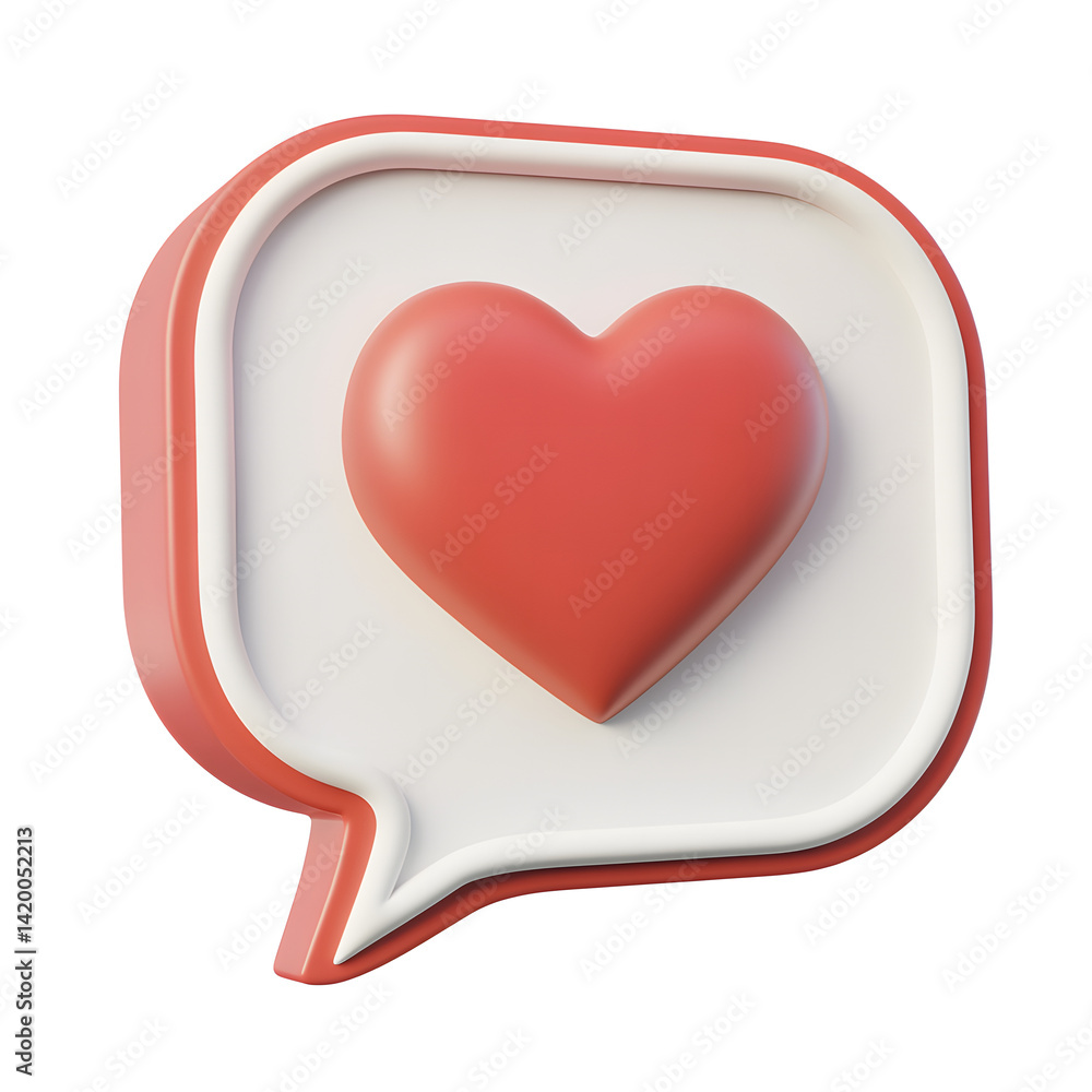 Red heart in speech bubble with red border on white background Red heart in speech bubble with red border on white background
