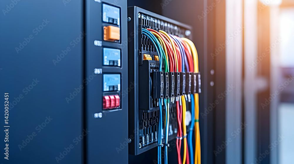 Closeup Of Colorful Cables In Dark Equipment Panel Closeup Of Colorful Cables In Dark Equipment Panel