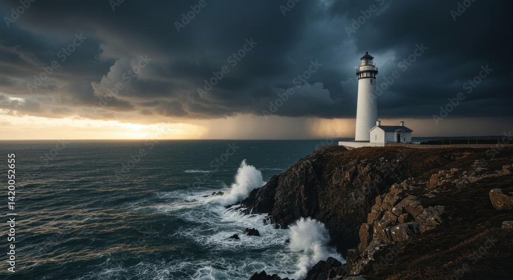 Lighthouse on Cliff during Storm (Photo) Lighthouse on Cliff during Storm (Photo)