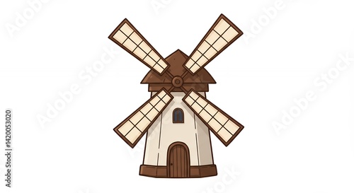 Charming cartoon windmill illustration rustic countryside energy theme
