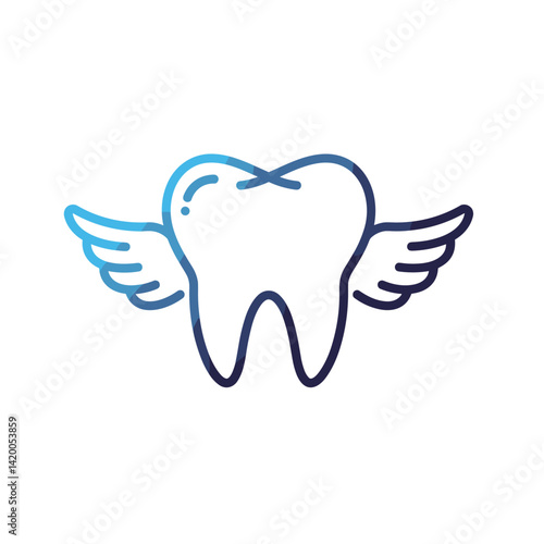 A tooth with wings, symbolizing health, lightness, dental care and hygiene