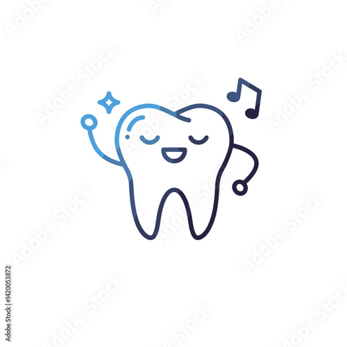 Happy cartoon tooth dancing with music note  