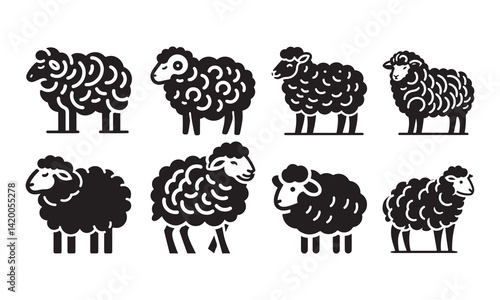 Simple black drawn sheep icon set silhouette, vector illustration