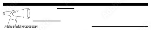 Hand using a telescope to look forward, paired with minimalist horizontal lines. Ideal for exploration, vision, discovery, leadership, focus, strategy navigation. Modern flat simple metaphor