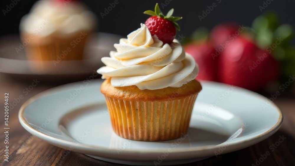 Strawberry cupcake on a plate. Strawberry cupcake on a plate.