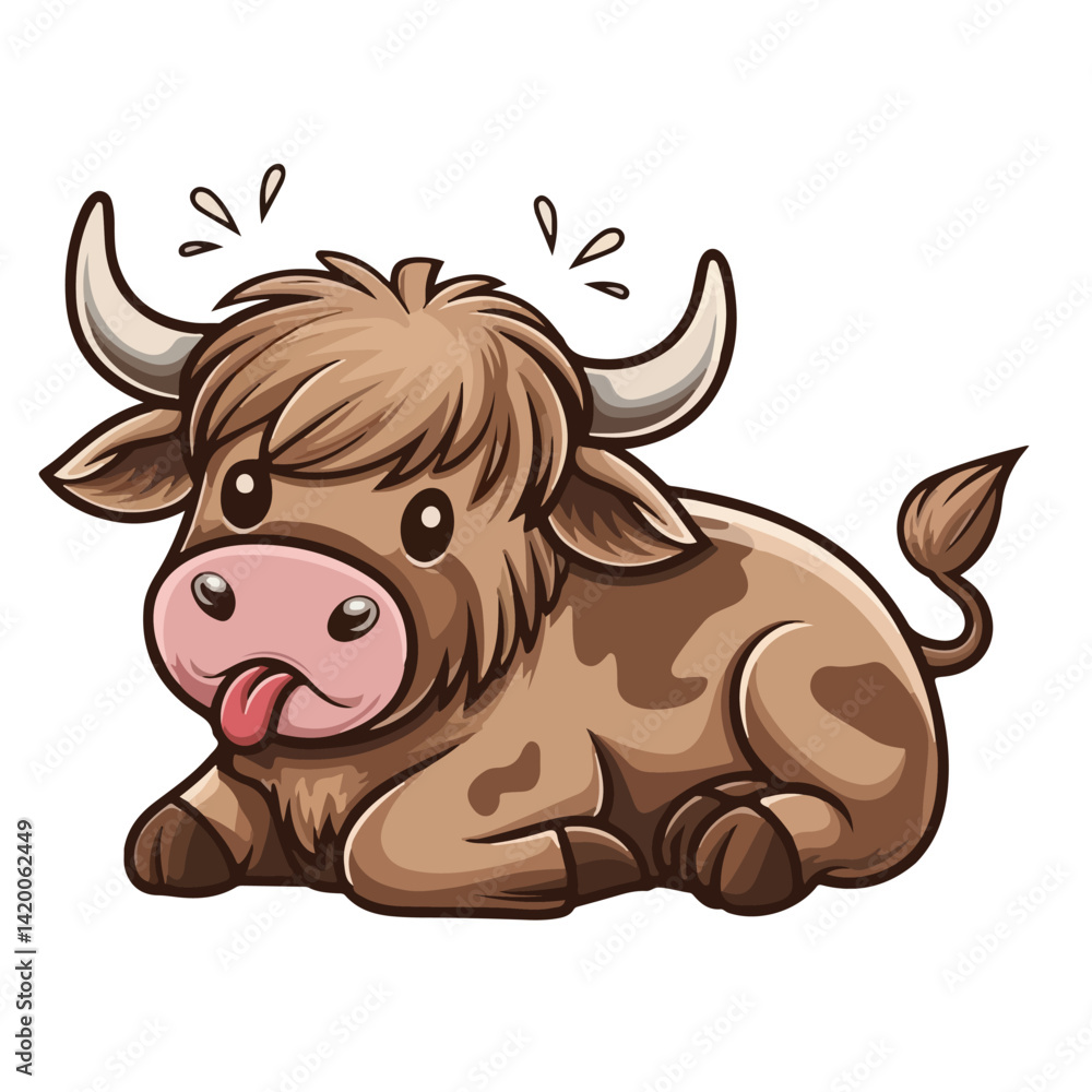 Fototapeta premium Cute highland cows funny vector white background 