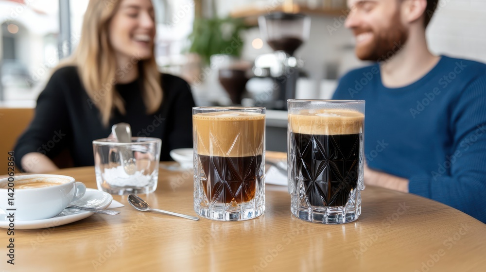 Cozy Couple Enjoying Coffee Together at a Table in a Warm Cafe Setting Cozy Couple Enjoying Coffee Together at a Table in a Warm Cafe Setting