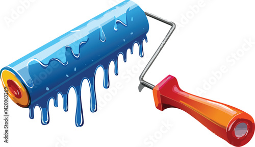 Blue Paint Roller with Dripping Stroke - Bold DIY & Renovation Vector for Home Improvement Branding