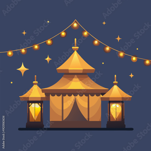 vector illustration of a lantern in the night, Eps