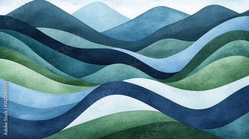 Wallpaper Mural Serene watercolor landscape undulating hills of varied blues and greens Torontodigital.ca