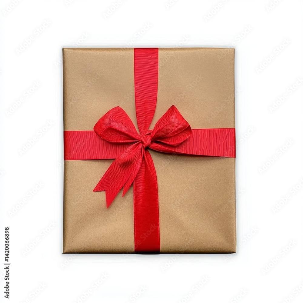 Gift wrapped in kraft paper with red ribbon (1) Gift wrapped in kraft paper with red ribbon (1)