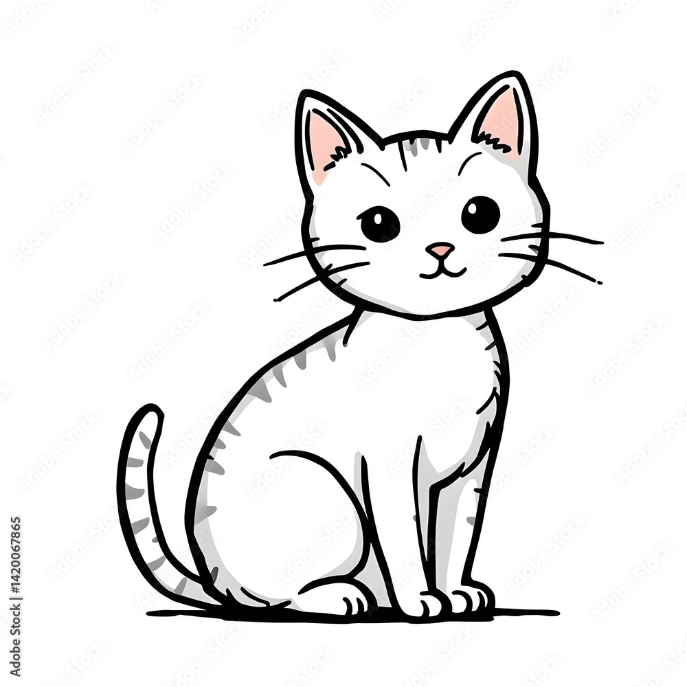 Cute Cartoon White Kitten Sitting. Cute Cartoon White Kitten Sitting.