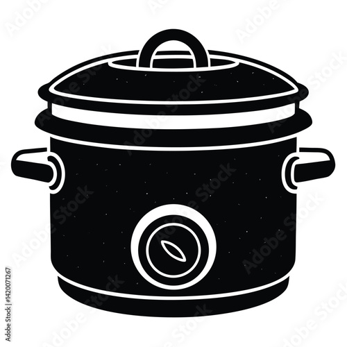 Isolated Black Vector slow cooker WIith White Background