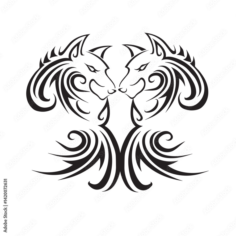 Obraz premium Tribal Butterfly Tattoo Design – Symmetrical Black and White Illustration with Intricate Swirls and Abstract Wings
