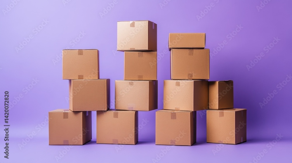 Boxes stacked unevenly for an abstract feel on a solid lavender background Boxes stacked unevenly for an abstract feel on a solid lavender background