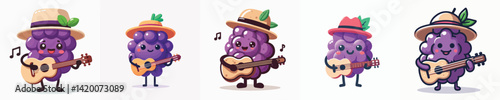 cute grape vector playing guitar