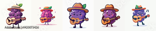 cute grape vector playing guitar