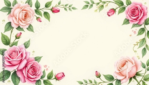 Wallpaper Mural Delicate watercolor roses, climbing vines, & leaves on a cream background, wallcovering, floral wallpaper Torontodigital.ca