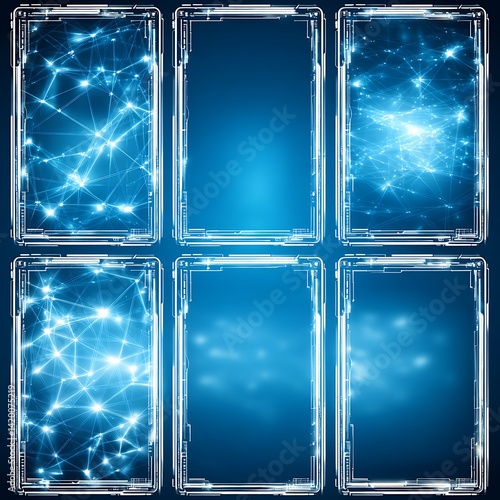 Digital Interface Futuristic Design with Glowing Networks Abstract Technology Screens Illustration.