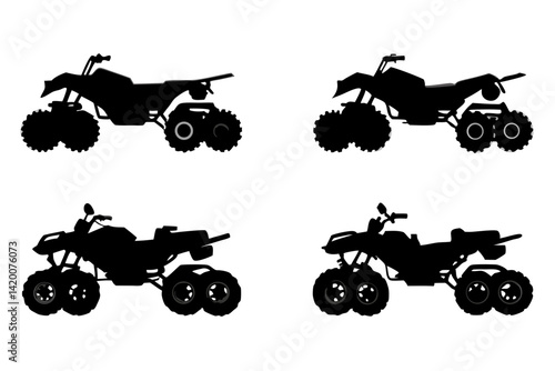 set of ATV Quad bike vector silhouette illustration isolated on white background