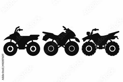 set of ATV Quad bike vector silhouette illustration isolated on white background