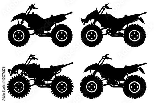 set of ATV Quad bike vector silhouette illustration isolated on white background