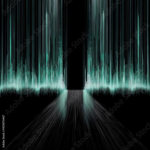 Digital Pathway Illuminated with Cyan Streams and Dark Backdrop for Technological Exploration.