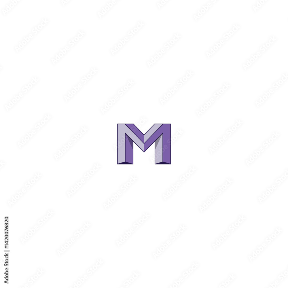 Fototapeta premium 3D Purple Letter M or W Logo Design for Modern Bold Brand Identity with White Background.