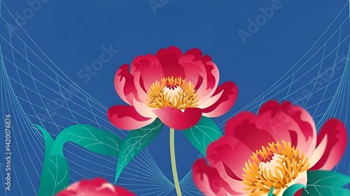 tulips on blue background