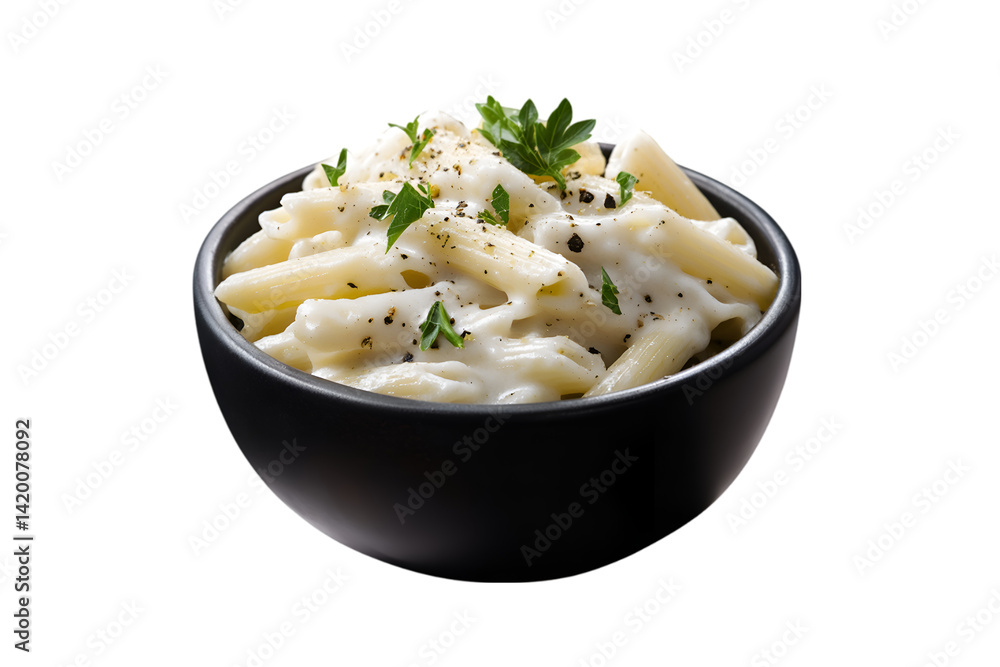 Creamy Penne Pasta in a Black Bowl Delicious Italian Food Creamy Penne Pasta in a Black Bowl Delicious Italian Food