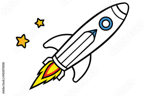 Design a colorful vector illustration of a cartoon-style rocket ship launching into space