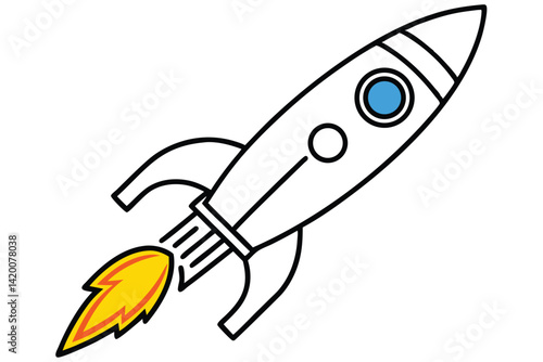 Design a colorful vector illustration of a cartoon-style rocket ship launching into space