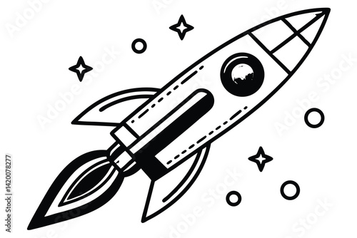 Design a colorful vector illustration of a cartoon-style rocket ship launching into space